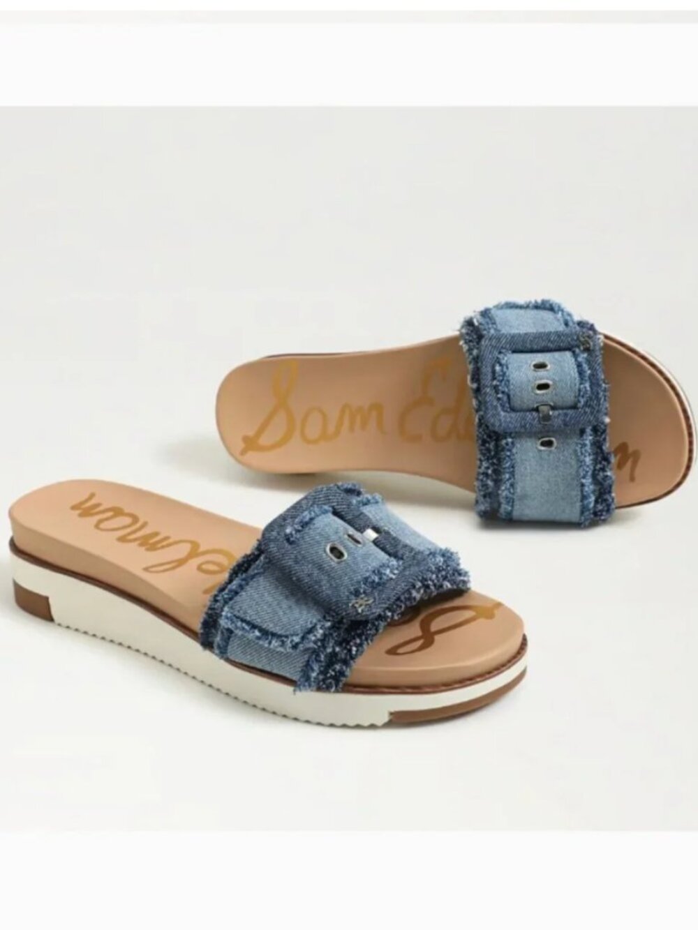 NEW $120 Sam Edelman Ariane Platform Slide Sandal 11 M, BLUE MULTI DENIM